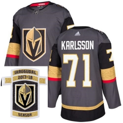 Adidas Golden Knights #71 William Karlsson Grey Home Authentic Stitched NHL Inaugural Season Patch Jersey