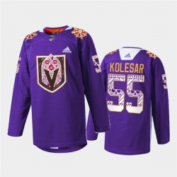 Men Vegas Golden Knights 55 Keegan Kolesar Purple Hispanic Heritage Warmup Stitched Jersey