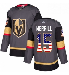 Mens Adidas Vegas Golden Knights 15 Jon Merrill Authentic Gray USA Flag Fashion NHL Jersey 
