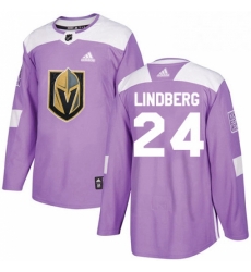 Mens Adidas Vegas Golden Knights 24 Oscar Lindberg Authentic Purple Fights Cancer Practice NHL Jersey 