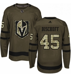 Mens Adidas Vegas Golden Knights 45 Jake Bischoff Authentic Green Salute to Service NHL Jersey 