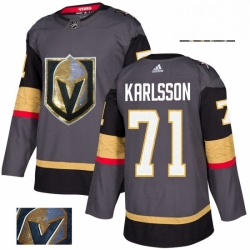 Mens Adidas Vegas Golden Knights 71 William Karlsson Authentic Gray Fashion Gold NHL Jersey 