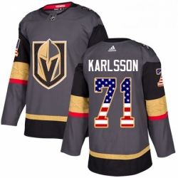 Mens Adidas Vegas Golden Knights 71 William Karlsson Authentic Gray USA Flag Fashion NHL Jersey 