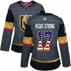 Womens Adidas Vegas Golden Knights 17 Vegas Strong Authentic Gray USA Flag Fashion NHL Jersey 