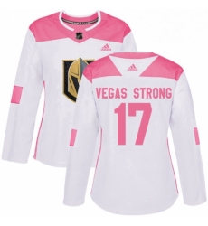 Womens Adidas Vegas Golden Knights 17 Vegas Strong Authentic WhitePink Fashion NHL Jersey 