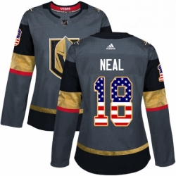 Womens Adidas Vegas Golden Knights 18 James Neal Authentic Gray USA Flag Fashion NHL Jersey 