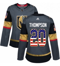 Womens Adidas Vegas Golden Knights 20 Paul Thompson Authentic Gray USA Flag Fashion NHL Jersey 