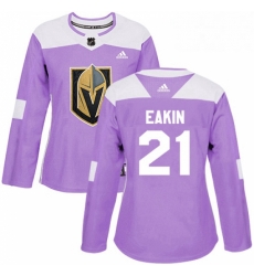 Womens Adidas Vegas Golden Knights 21 Cody Eakin Authentic Purple Fights Cancer Practice NHL Jersey 