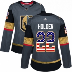 Womens Adidas Vegas Golden Knights 22 Nick Holden Authentic Gray USA Flag Fashion NHL Jersey 