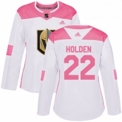 Womens Adidas Vegas Golden Knights 22 Nick Holden Authentic White Pink Fashion NHL Jersey 