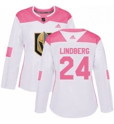 Womens Adidas Vegas Golden Knights 24 Oscar Lindberg Authentic WhitePink Fashion NHL Jersey 