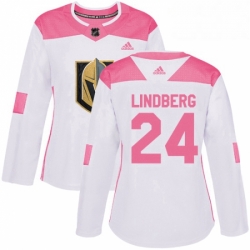 Womens Adidas Vegas Golden Knights 24 Oscar Lindberg Authentic WhitePink Fashion NHL Jersey 