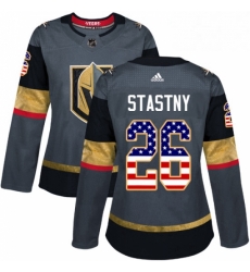 Womens Adidas Vegas Golden Knights 26 Paul Stastny Authentic Gray USA Flag Fashion NHL Jersey 