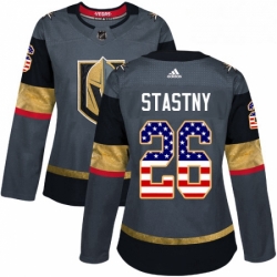 Womens Adidas Vegas Golden Knights 26 Paul Stastny Authentic Gray USA Flag Fashion NHL Jersey 