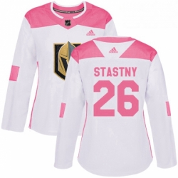 Womens Adidas Vegas Golden Knights 26 Paul Stastny Authentic White Pink Fashion NHL Jersey 