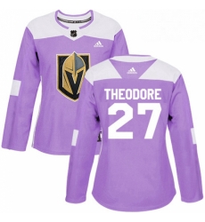 Womens Adidas Vegas Golden Knights 27 Shea Theodore Authentic Purple Fights Cancer Practice NHL Jersey 