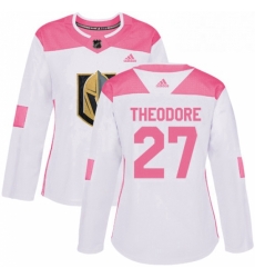 Womens Adidas Vegas Golden Knights 27 Shea Theodore Authentic WhitePink Fashion NHL Jersey 