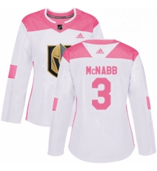 Womens Adidas Vegas Golden Knights 3 Brayden McNabb Authentic WhitePink Fashion NHL Jersey 