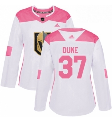Womens Adidas Vegas Golden Knights 37 Reid Duke Authentic WhitePink Fashion NHL Jersey 