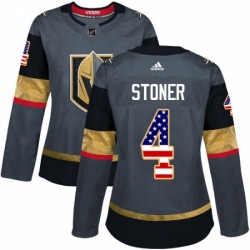 Womens Adidas Vegas Golden Knights 4 Clayton Stoner Authentic Gray USA Flag Fashion NHL Jersey 