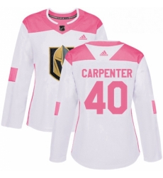 Womens Adidas Vegas Golden Knights 40 Ryan Carpenter Authentic White Pink Fashion NHL Jersey 
