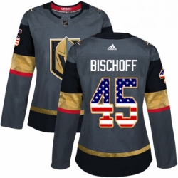Womens Adidas Vegas Golden Knights 45 Jake Bischoff Authentic Gray USA Flag Fashion NHL Jersey 