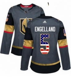 Womens Adidas Vegas Golden Knights 5 Deryk Engelland Authentic Gray USA Flag Fashion NHL Jersey 