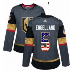 Womens Adidas Vegas Golden Knights 5 Deryk Engelland Authentic Gray USA Flag Fashion NHL Jersey 