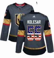 Womens Adidas Vegas Golden Knights 55 Keegan Kolesar Authentic Gray USA Flag Fashion NHL Jersey 
