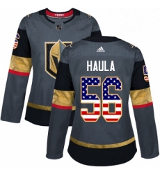 Womens Adidas Vegas Golden Knights 56 Erik Haula Authentic Gray USA Flag Fashion NHL Jersey 