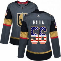Womens Adidas Vegas Golden Knights 56 Erik Haula Authentic Gray USA Flag Fashion NHL Jersey 