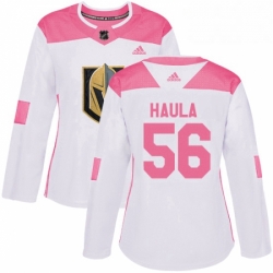 Womens Adidas Vegas Golden Knights 56 Erik Haula Authentic WhitePink Fashion NHL Jersey 