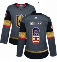 Womens Adidas Vegas Golden Knights 6 Colin Miller Authentic Gray USA Flag Fashion NHL Jersey 