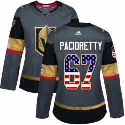 Womens Adidas Vegas Golden Knights 67 Max Pacioretty Authentic Gray USA Flag Fashion NHL Jersey 