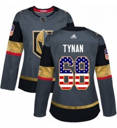 Womens Adidas Vegas Golden Knights 68 TJ Tynan Authentic Gray USA Flag Fashion NHL Jersey 