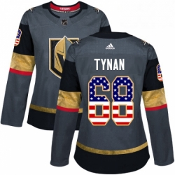 Womens Adidas Vegas Golden Knights 68 TJ Tynan Authentic Gray USA Flag Fashion NHL Jersey 