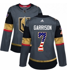 Womens Adidas Vegas Golden Knights 7 Jason Garrison Authentic Gray USA Flag Fashion NHL Jersey 