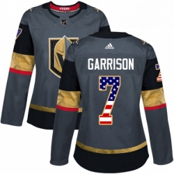 Womens Adidas Vegas Golden Knights 7 Jason Garrison Authentic Gray USA Flag Fashion NHL Jersey 