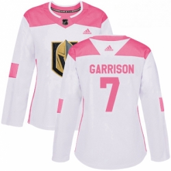 Womens Adidas Vegas Golden Knights 7 Jason Garrison Authentic WhitePink Fashion NHL Jersey 