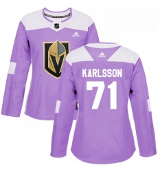 Womens Adidas Vegas Golden Knights 71 William Karlsson Authentic Purple Fights Cancer Practice NHL Jersey 