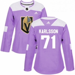 Womens Adidas Vegas Golden Knights 71 William Karlsson Authentic Purple Fights Cancer Practice NHL Jersey 