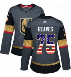 Womens Adidas Vegas Golden Knights 75 Ryan Reaves Authentic Gray USA Flag Fashion NHL Jersey 