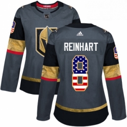 Womens Adidas Vegas Golden Knights 8 Griffin Reinhart Authentic Gray USA Flag Fashion NHL Jersey 