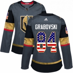Womens Adidas Vegas Golden Knights 84 Mikhail Grabovski Authentic Gray USA Flag Fashion NHL Jersey 