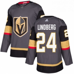 Youth Adidas Vegas Golden Knights 24 Oscar Lindberg Authentic Gray Home NHL Jersey 