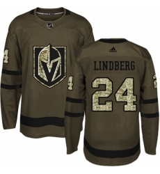 Youth Adidas Vegas Golden Knights 24 Oscar Lindberg Authentic Green Salute to Service NHL Jersey 
