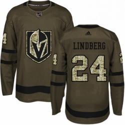 Youth Adidas Vegas Golden Knights 24 Oscar Lindberg Authentic Green Salute to Service NHL Jersey 
