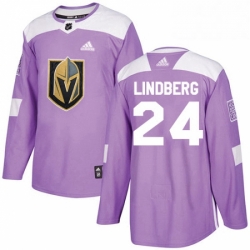 Youth Adidas Vegas Golden Knights 24 Oscar Lindberg Authentic Purple Fights Cancer Practice NHL Jersey 