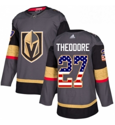 Youth Adidas Vegas Golden Knights 27 Shea Theodore Authentic Gray USA Flag Fashion NHL Jersey 