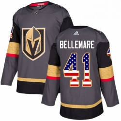 Youth Adidas Vegas Golden Knights 41 Pierre Edouard Bellemare Authentic Gray USA Flag Fashion NHL Jersey 